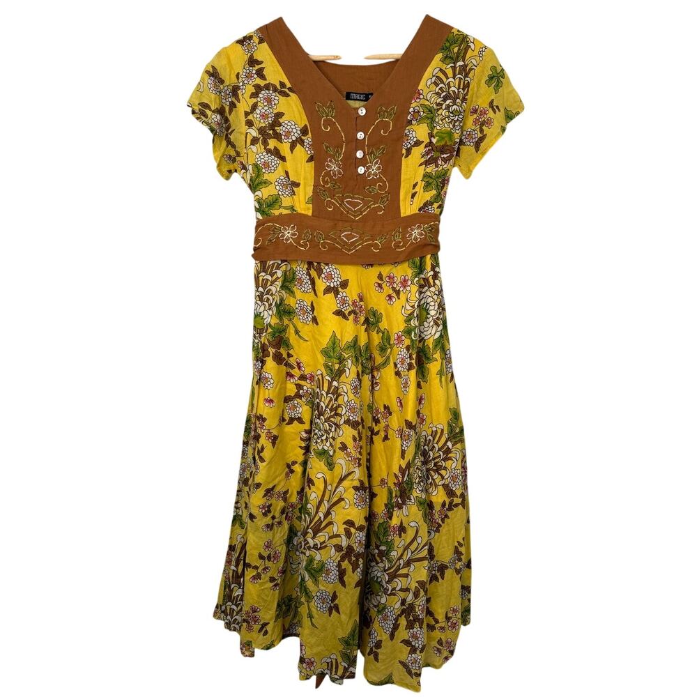 MAGIC Vintage Bohemian Cottagecore Peasant Artsy Garden Midi Sundress M